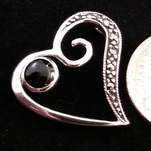 Vintage sterling marcasite open heart pendant
